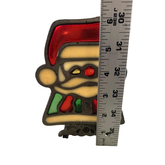 Vintage Santa Stained Glass-Style Metal Candle Holder - Picture 3 of 6
